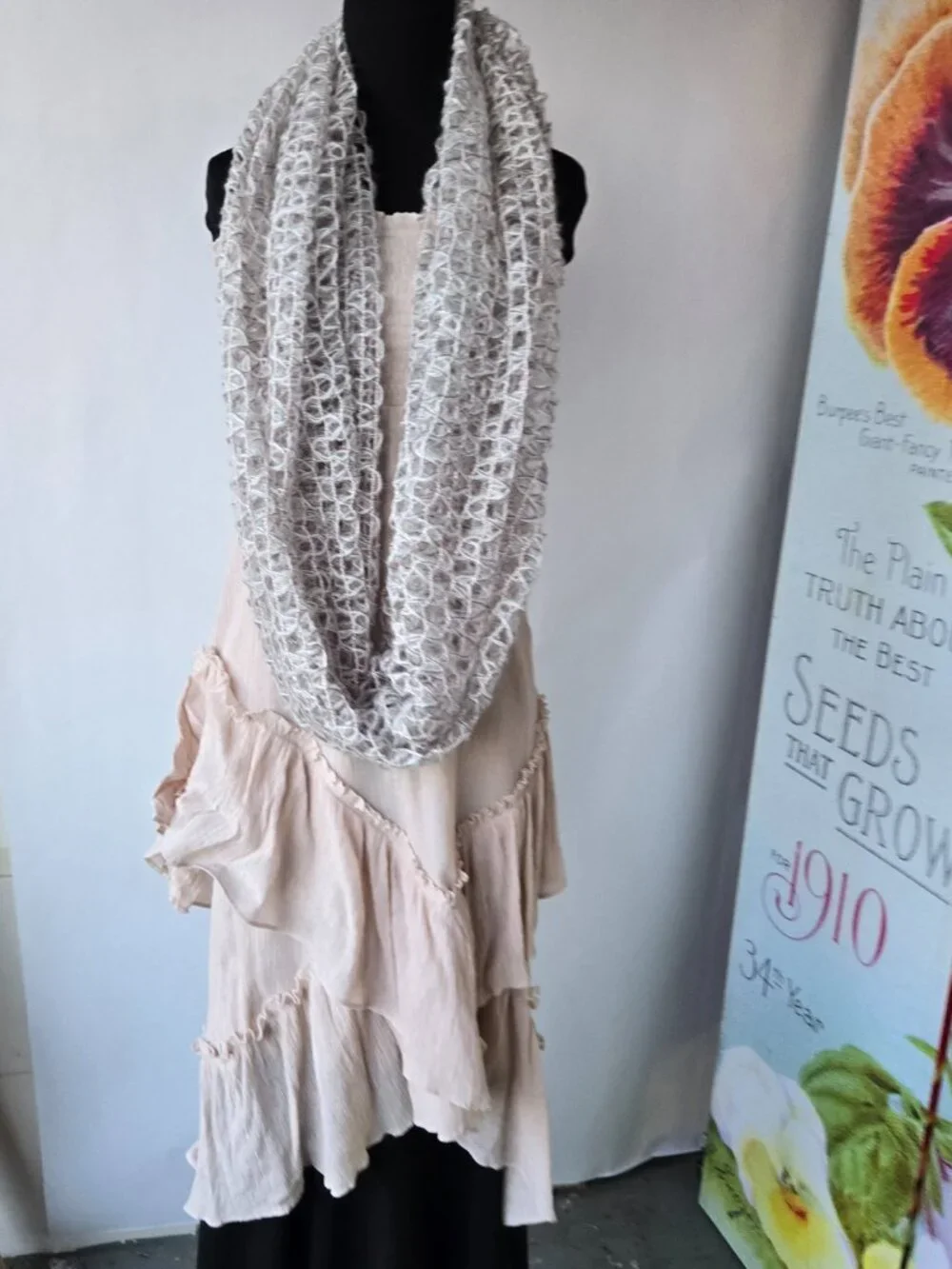 Cejon Silver, Grey and Pink Sparkle Loose Knit Infinity Loop Scarf Minimalist